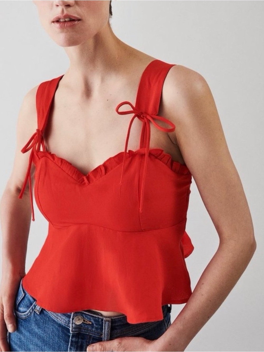 Zara Red Tie-Strap Peplum Camisole